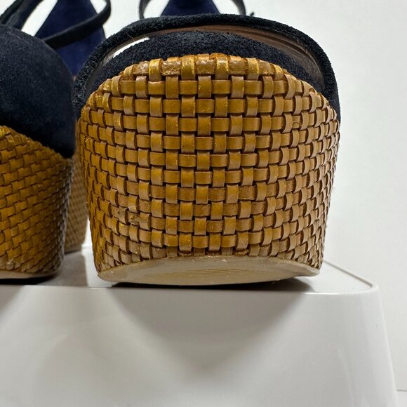 Mr. Cat Peep Toe Suede Sandals Wedge High Heels Woven Platform Shoes Size 6 - Picture 15 of 16